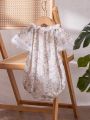Baby Girl Floral Print Romper With Lace Trim