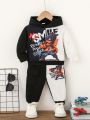 Street Style Cartoon Letter Printed Warm Hoodie And Pants Set For Baby Boys