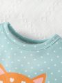 Baby Girl Cartoon Heart Polka Dot Flower Print Home Clothes Set