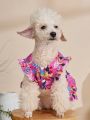PETSIN 1pc Pink Flamingo Print Pet Dress For Cute Cats & Dogs, Bubble Sleeve Style, Holiday Style