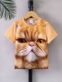 SHEIN Kids HYPEME Toddler Boys' Cute Realistic Cat & Dog 2pcs T-shirt Set