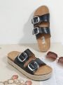 Open Toe Two Strap Slip On Sandals