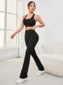 SHEIN Yoga Basic Women'S Solid Color Fitness Tracksuit Set