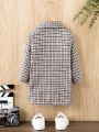 Fall/winter Infant Boys' Mid-long Length Coat With Printed Checkered Pattern And Text