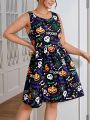 SHEIN Essnce Plus Halloween Print Dress