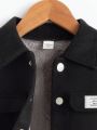SHEIN Kids EVRYDAY Young Boy Letter Patched Flap Pocket Teddy Lined Overcoat