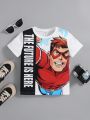 SHEIN Kids EVRYDAY Young Boy's Matching Cartoon Figure Pattern Short Sleeve Round Neck T-Shirt For Casual Wear