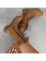 Women's Chunky Heel Lace-up High Boots, Winter Outdoor Warm Shoes
