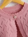 Toddler Girls' Knitted Front Single Button Eyelet Cardigan