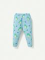 Cozy Cub Baby Boy Snug Fit Pajamas With Cartoon Animal Print, Long Sleeve Round Neck Top And Footed Pants, 2pcs/Set, Homewear