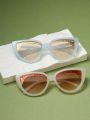 2 Pairs Ladies' Multicolor Cat Eye Sunglasses, Made Of Pc, Suitable For Fashion, Leisure, Travel And Daily Wear