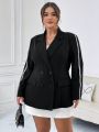 SHEIN Privé Women's Plus Size Striped Double-Breasted Blazer