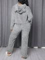 SHEIN Slayr Teddy Bear Hooded Sweatshirt With 3d Ear Decoration And Drawstring Design Plus Pants Two-piece Set