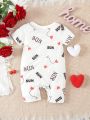 1pc Baby Boys' Casual Cute Romper With English Letter And Heart Print