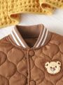 Baby Boys' Striped Fleece Lined Bear Embroidery Hooded Set