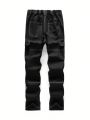 Boys' Black Casual Industrial Style Pocket Jeans For Youth