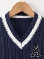 Baby Boy's Gentleman Style Knit Sweater Vest With Letter Embroidery