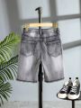 New Arrival High-End Casual Fashion Grey Distressed Washed Denim Shorts For Tween Boys