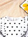 2pcs Baby Girls' Sweet, Cool, Elegant, Romantic, Gorgeous And Cute Daily Casual Outfits With Heart Print Long Sleeve Top And Jeans