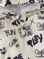 Infant Boys' Stylish Graffiti Printed Hoodie And Ripped Jeans Set For Spring And Autumn