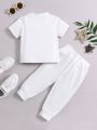 Baby Boys' Slogan Pattern Short Sleeve T-Shirt And Pants Set