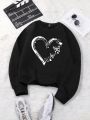 Plus Size Women's Heart & Butterfly Printed Fleece Sweatshirt