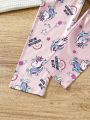 SHEIN Tween Girls' Sports Streetwear Unicorn & Letter Print Cami Top And Pants Pajama Set