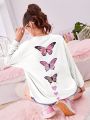 SHEIN Teen Girls' Knitted Sweatshirt With Butterfly And Heart Print On Back