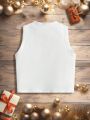 Young Girls' Casual Simple New Year 2024 Pattern Vest Top With Round Neck