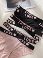 3pack Letter Graphic Tape Waist Panty