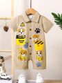 Baby Boys' Cute Dog Pattern Printed Short Sleeve Playsuit With Shorts, Spring/Summer