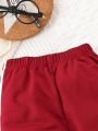 2pcs/Set Baby Boys' Cute Sporty Casual Daily Wear Bottoms In Black And Wine Red, Spring