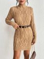 SHEIN Privé High Neck Cable Knit Sweater Dress Without Belt