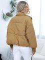 SHEIN Essnce Women's Zipper Front Drop Shoulder Padded Coat