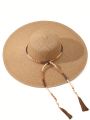 1pc Women Tassel Decor Boho Straw Hat For Beach