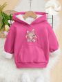SHEIN Little Girls' Teddy Lined Loose Fit Hoodie With Printed Design