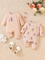 SHEIN Baby Girl 2pcs Floral Print Button Front Jumpsuit