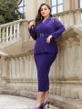 SHEIN Modely Plus Size Women's Elegant Suit Set With Rhinestone Detail