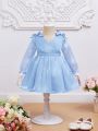 SHEIN Baby Girls' Elegant And Romantic Organza Sleeveless Dress With Bowknot, Suitable For Formal Occasions