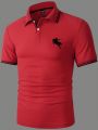 Men Horse Graphic Contrast Trim Polo Shirt