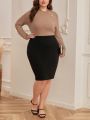 SHEIN Clasi Plus Size Color Block Dress With Button Embellishment