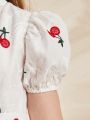 SHEIN Kids Nujoom Tween Girls' Loose Fit Casual Cherry Print Shirt Dress