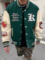 Manfinity Men'S Contrast Color Baseball Jacket With Letter Print