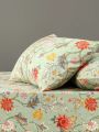3pcs Fitted Sheet Set, 90g Polyester Flannelette, Plant And Floral Element Patterns, 1 Fitted Sheet And 2 Pillowcases