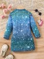 SHEIN Kids CHARMNG Young Girl Cute Unicorn Ombre Bling Print Dress With Fun Details