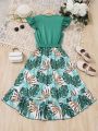 Tween Girl'S Summer Tropical Print Belted Dress