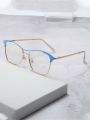 1pc Ladies' Oval Metal Frame Anti-blue Light Glasses, College Wind Cute Plain Lens Eyewear Fashion Accessory