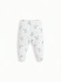 SHEIN Baby Girls' Cute Rabbit Pattern Long Sleeve Overlapping Shoulder Top & Footed Pants Pajama Set