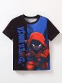 SHEIN Kids HYPEME Little Boys' Cartoon Character & Letter Printed Round Neck T-Shirt