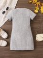 SHEIN Kids EVRYDAY Young Girl Solid Ribbed Knit Tee Dress
